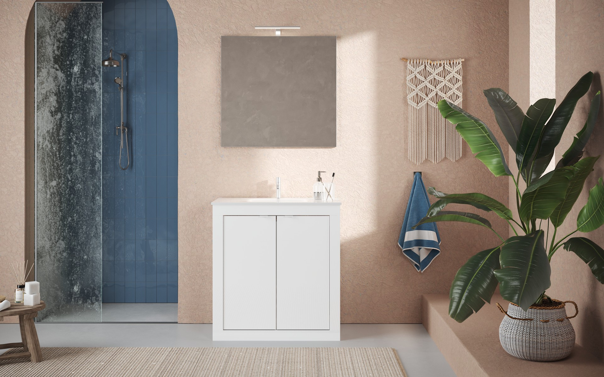 Mueble de baño + lavabo Pratiko / BASIC 2.0 lacado blanco brillo 82x86x47 cm