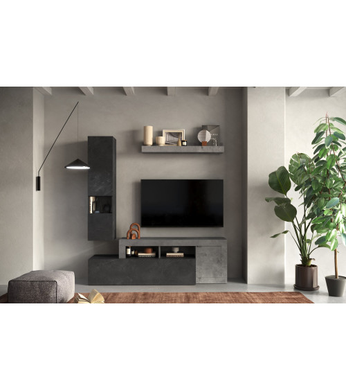 Conjunto mueble TV GAMZE 120 cm blanco y nogal