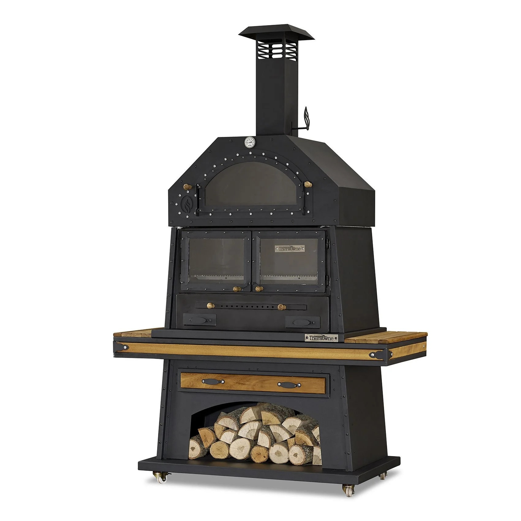Barbecue con forno a legna in acciaio e iroko