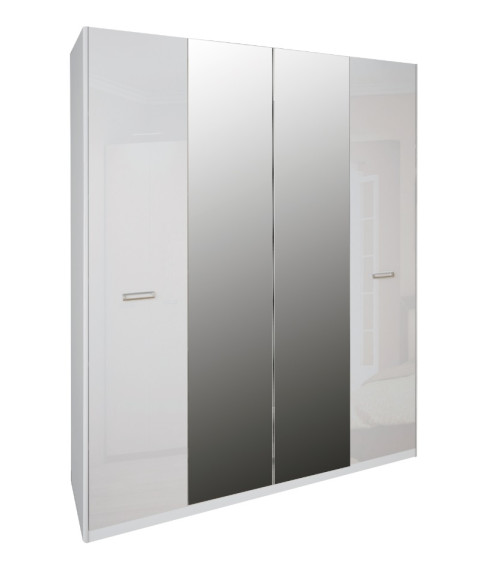 Armoire avec 5 portes en verre fumé, blanc/noir 225 x 190/210 cm