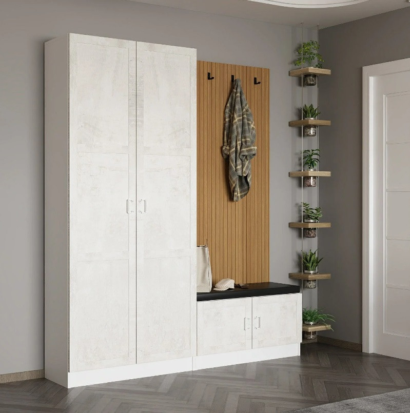 Mueble recibidor KALE 180 cm crema y madera