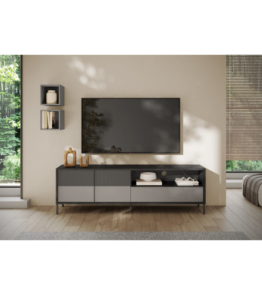 Mueble TV 1 puerta + 1 cajón FREEDOM Lava/roble Mercure 160 cm