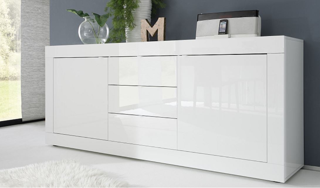 Existe Series de tiempo Residuos Aparador BASIC blanco de alto brillo 210 cm