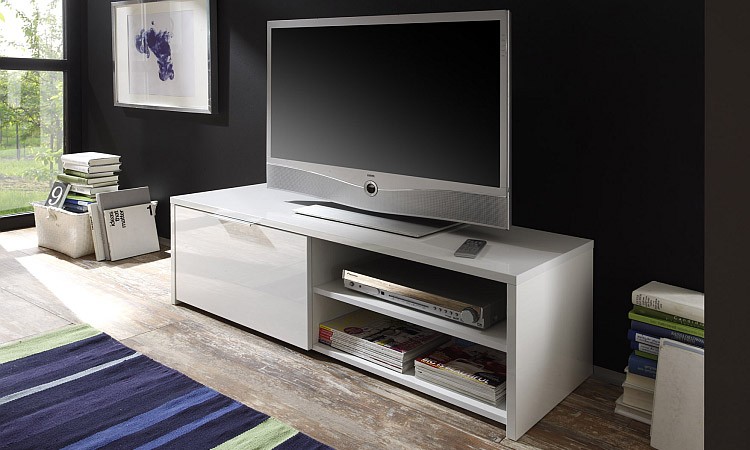 Mueble TV PIMONTE blanco de alto brillo 122 cm