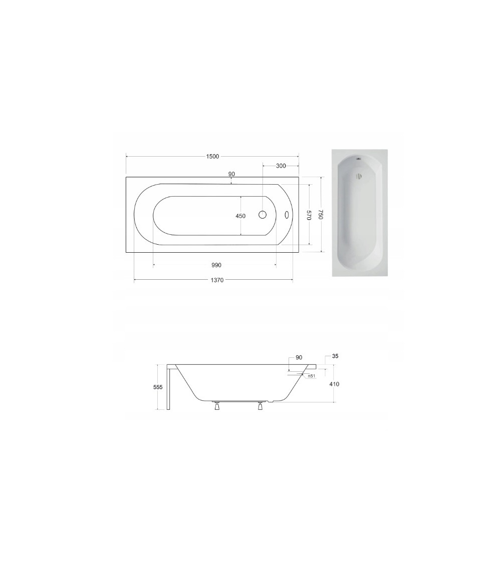 Bañera TRINITA con faldón negro Bañera TRINITA con faldón negro