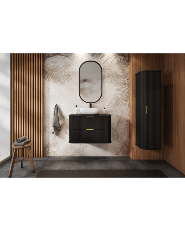Meuble de salle de bain sous vasque avec colonne - Elégance Noir