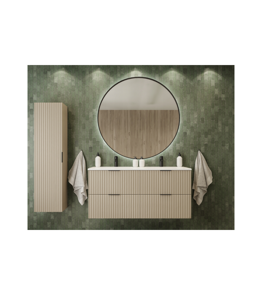 Meuble de salle de bain sous double vasque avec colonne - Flow crème Meuble de salle de bain sous double vasque avec colonne - Flow crème