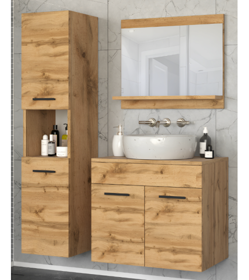Meuble de Salle de Bain Paris Chêne - une vasque & une colonne 60cm