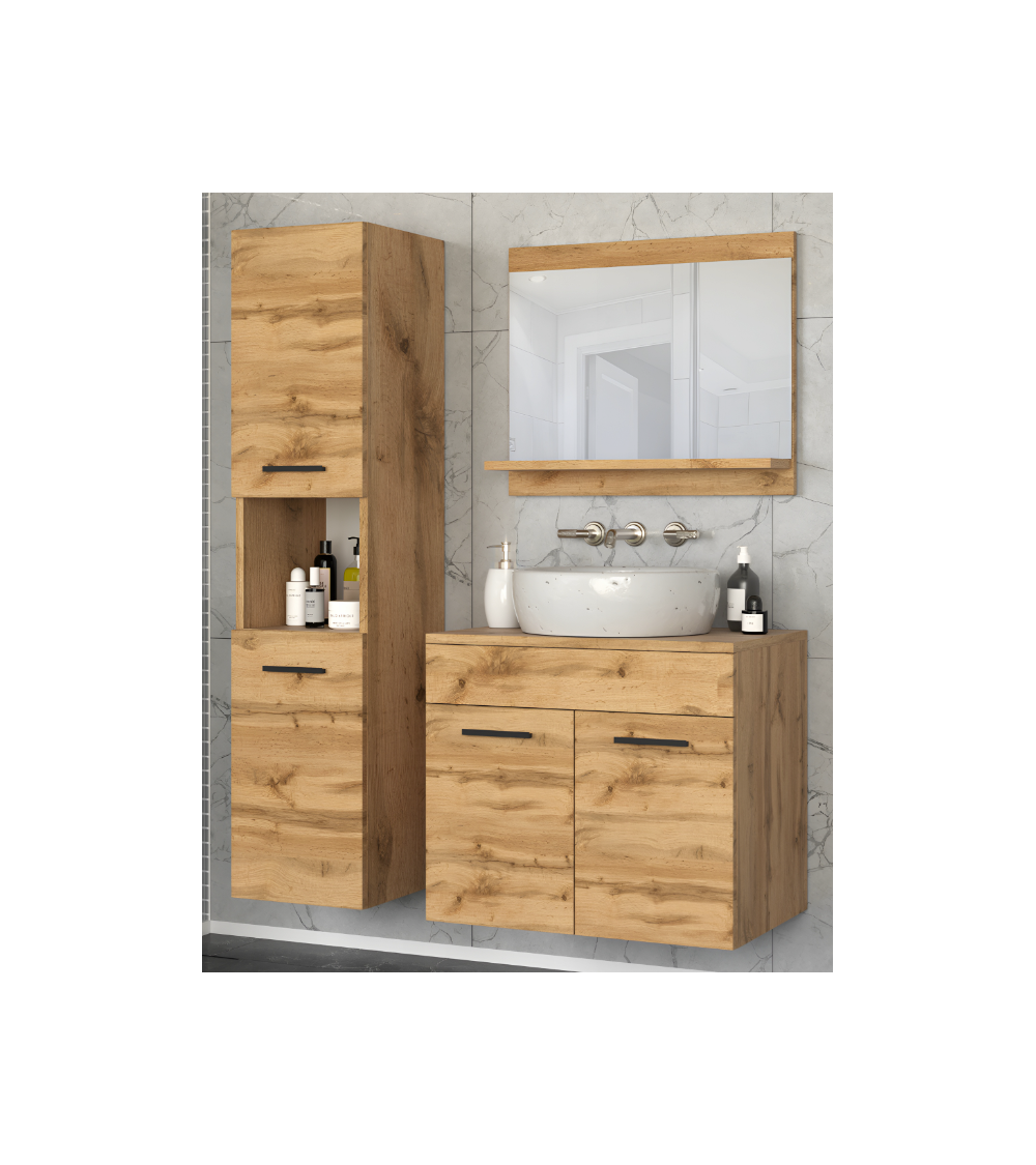Meuble de Salle de Bain Paris Chêne - une vasque & une colonne 60cm