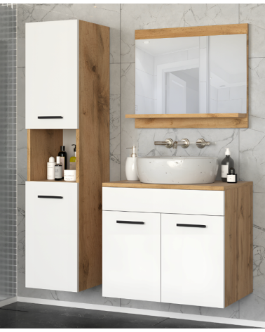 Meuble de Salle de Bain Paris Blanc- une vasque & une colonne 60cm