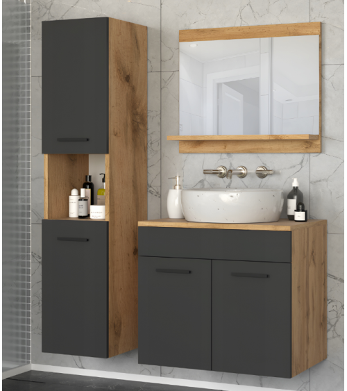 Meuble de Salle de Bain Paris Noir- une vasque & une colonne 60cm