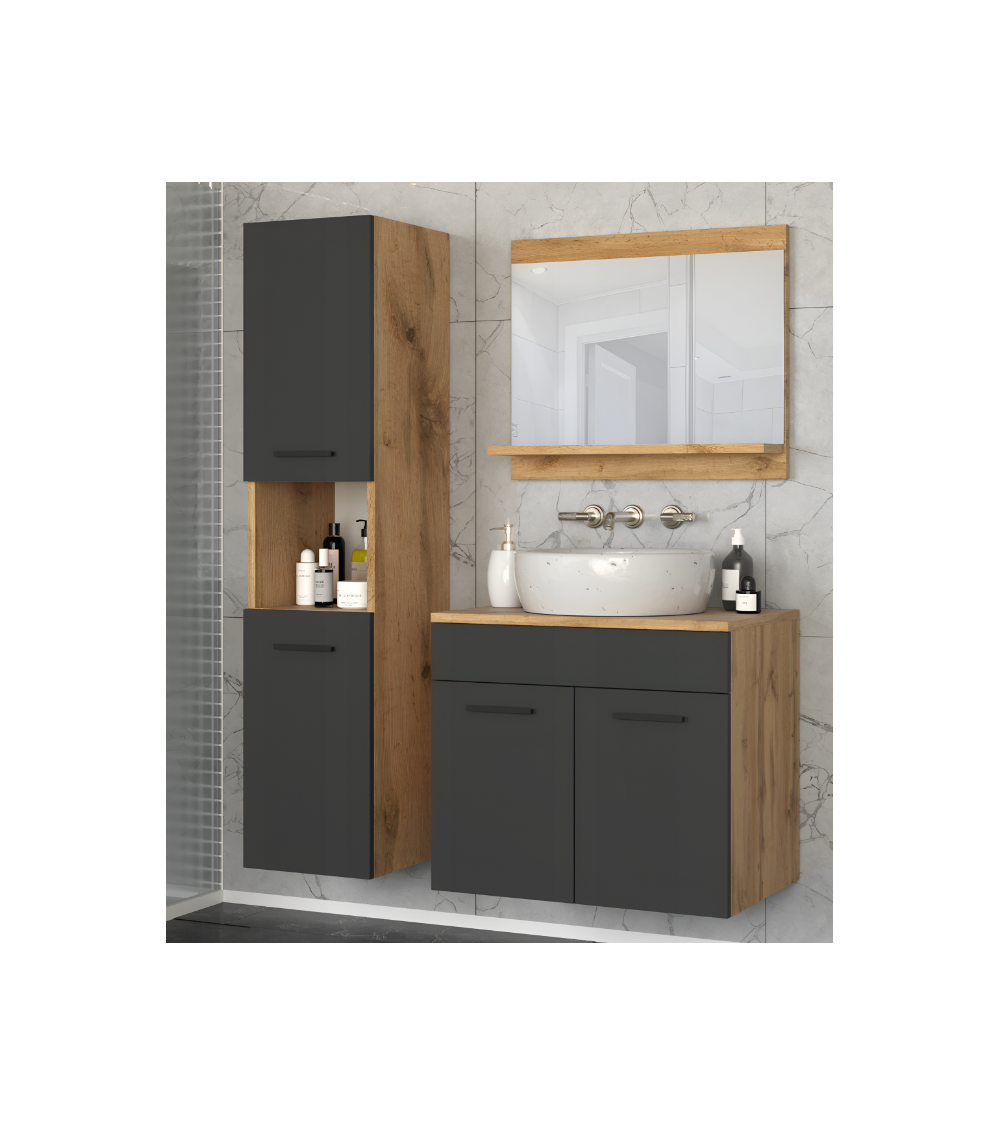 Meuble de Salle de Bain Paris Noir- une vasque & une colonne 60cm