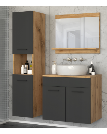 Meuble de Salle de Bain Paris Noir- une vasque & une colonne 60cm