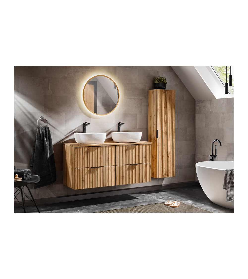 Ensemble de salle de bain Adel Oak - 2 vasques, 1 colonne