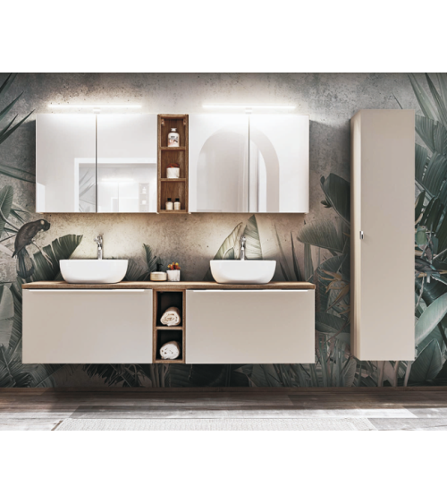 Ensemble de salle de bain Santa Fe Taupe - 2 vasques, 1 colonne