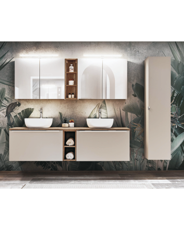 Ensemble de salle de bain Santa Fe Taupe - 2 vasques, 1 colonne