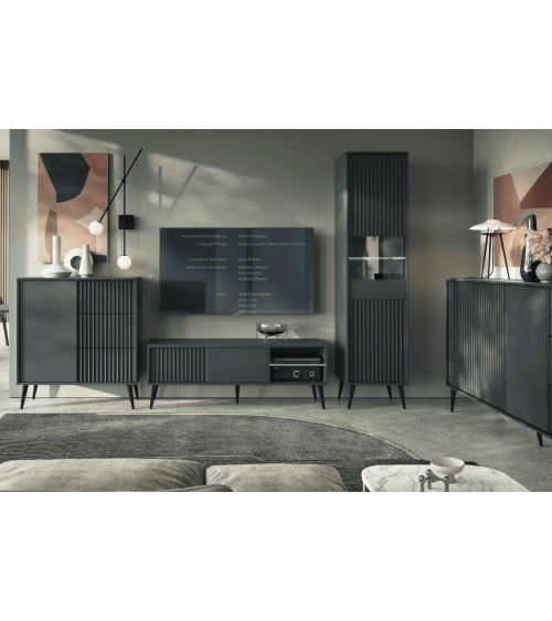 Buffet Barcelone Anthracite - 1 porte, 3 tiroirs