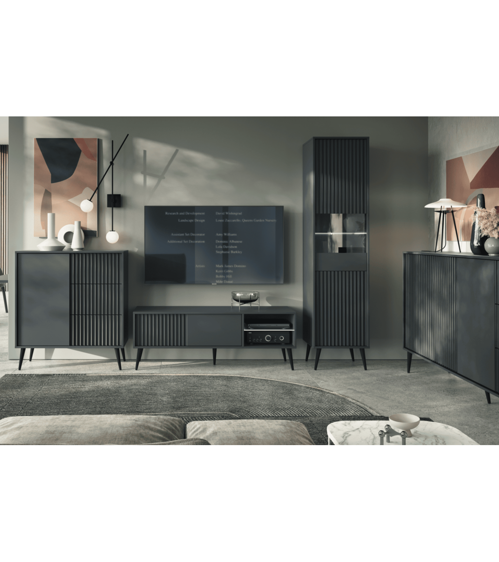 Buffet Barcelone Anthracite - 1 porte, 3 tiroirs