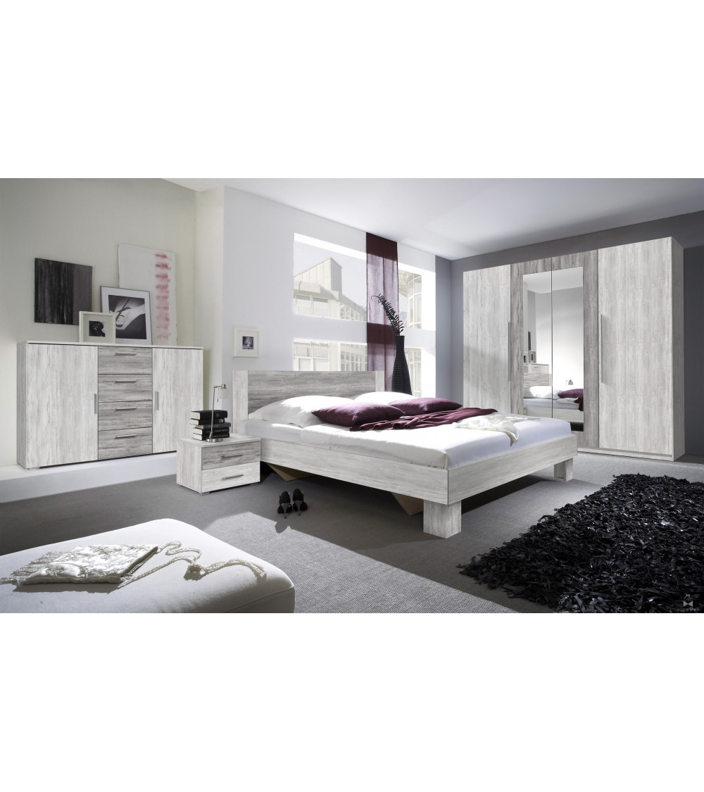 Chambre VERA 160x200 cm , blanc et gris cérusé Chambre VERA 160x200 cm , blanc et gris cérusé