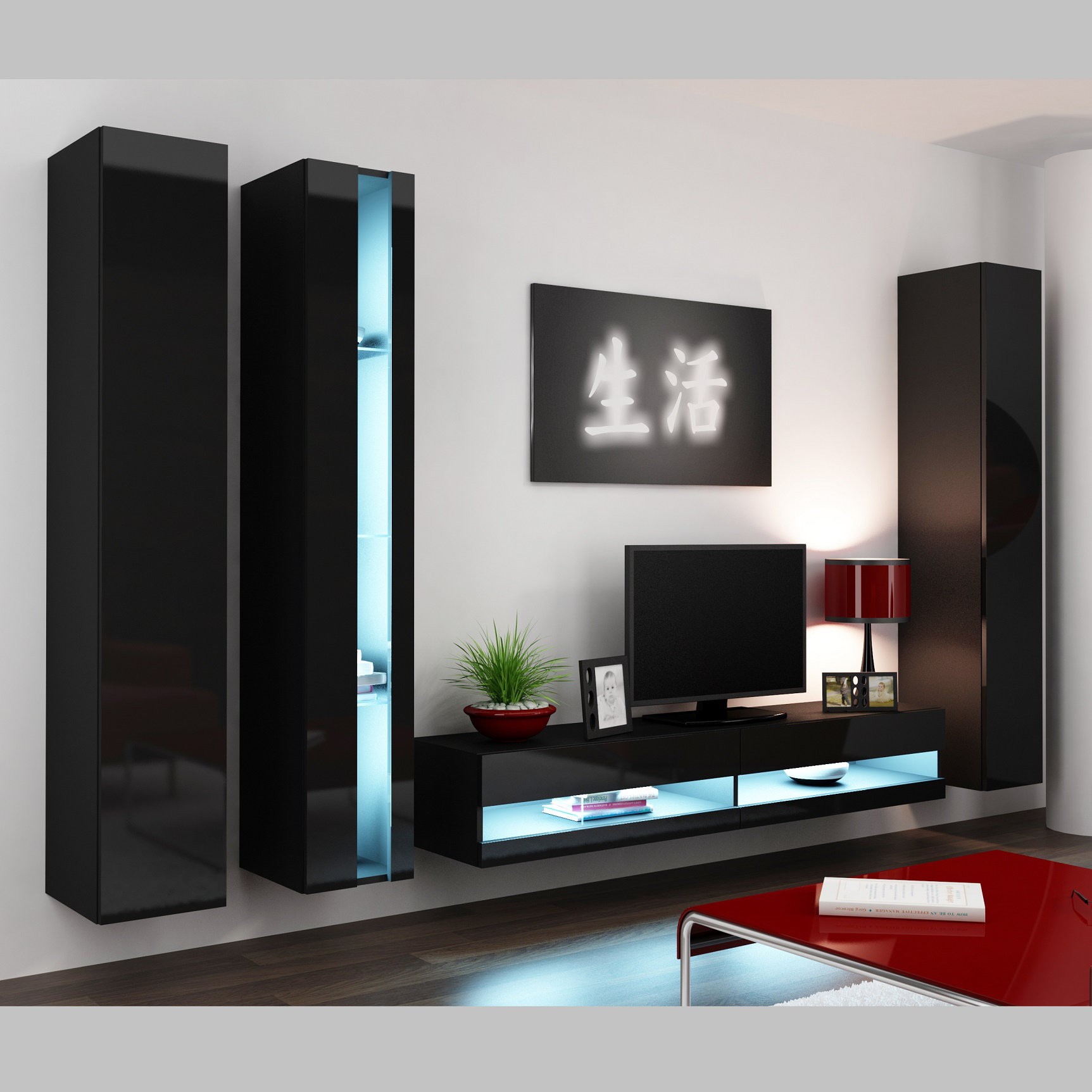 Conjunto mueble TV OSLO negro 180 cm
