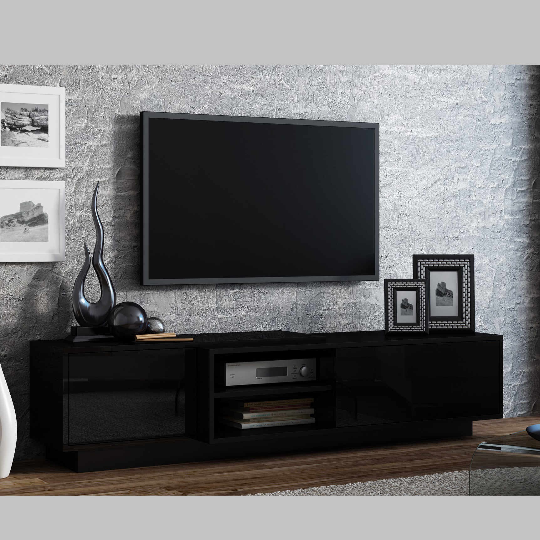 Mueble TV SIGMA negro lacado 180 cm
