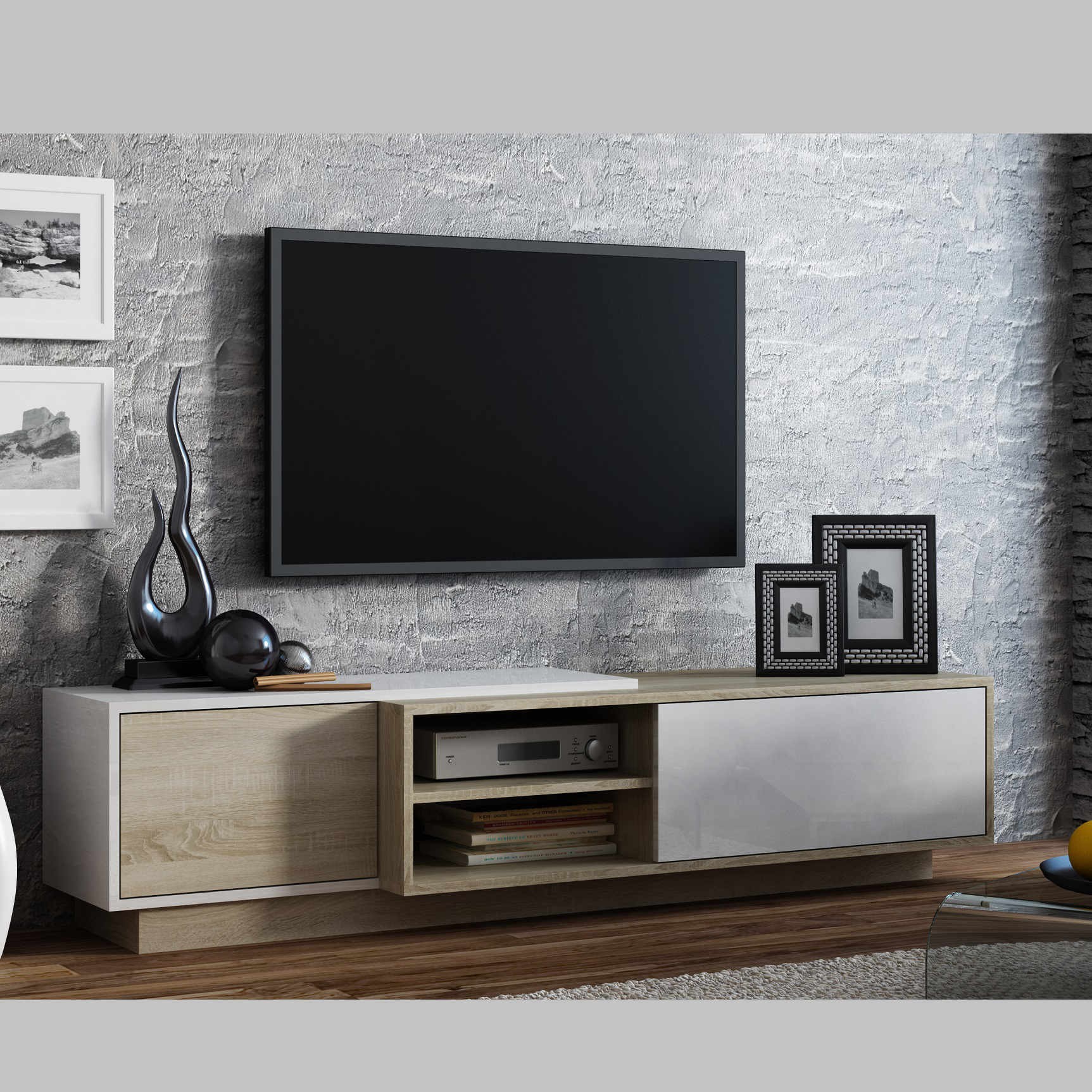Mueble TV SIGMA roble y blanco lacado 180 cm