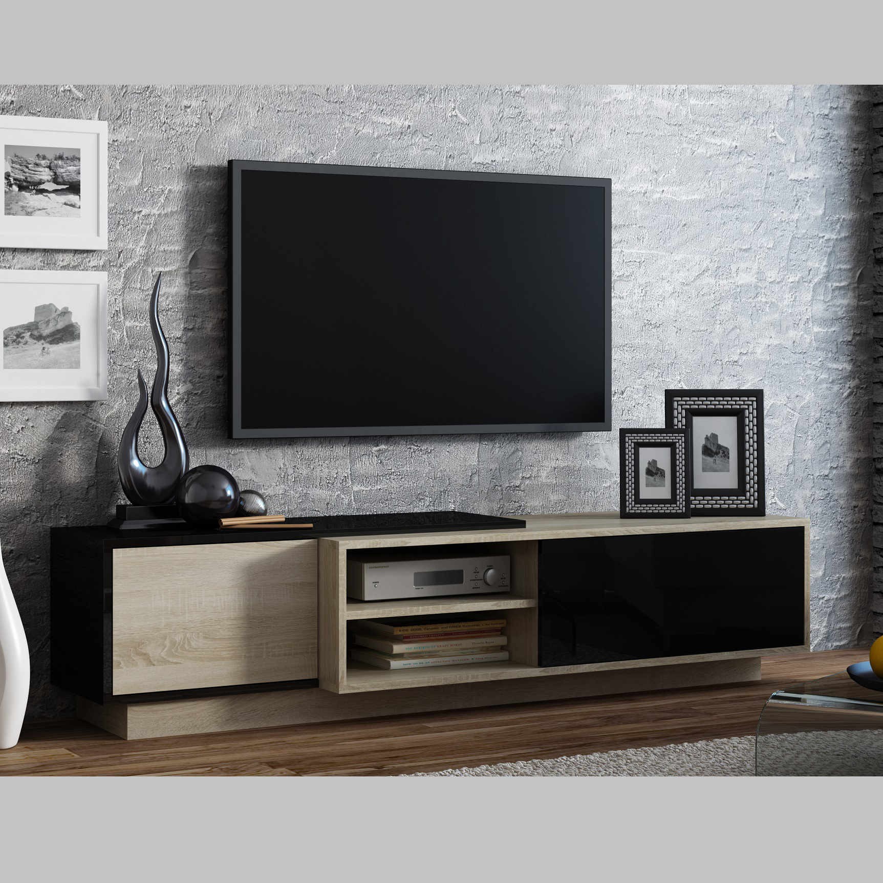 Mueble TV SIGMA ART roble y negro 180 cm