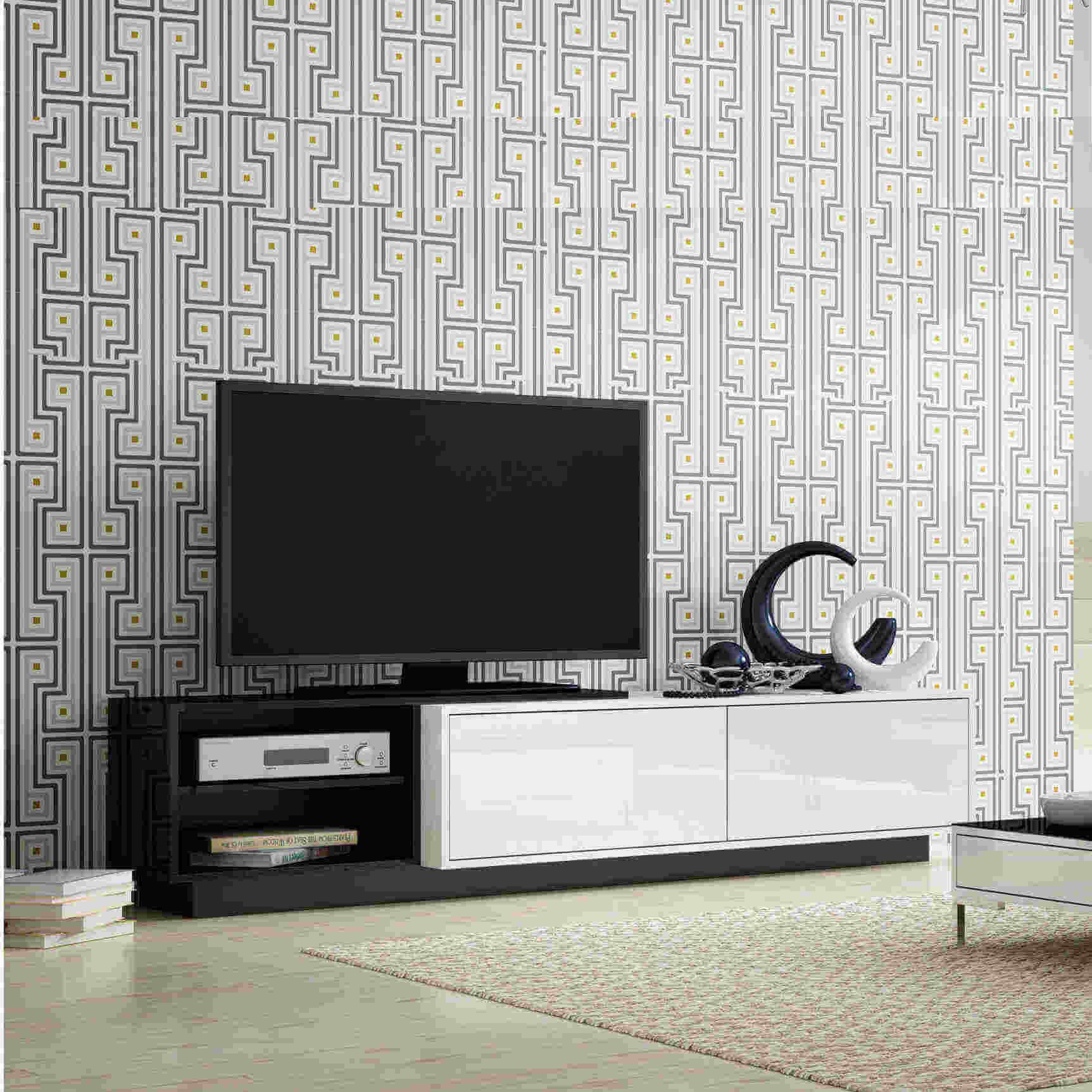 Mueble TV GOTHA en blanco y negro de alto brillo 180 cm