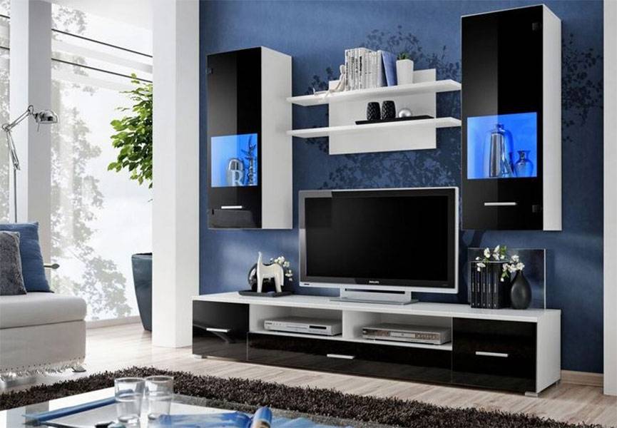 Conjunto mueble TV CORTE II negro alto brillo 200 cm