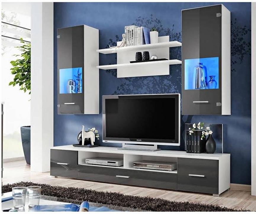 Conjunto mueble TV CORTE II gris alto brillo 200 cm