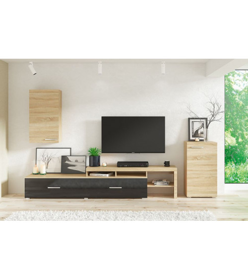 Mueble tv negro madera / acero salón 160 x 40 x 59 cm - Muebles Orencio -  Denzzo