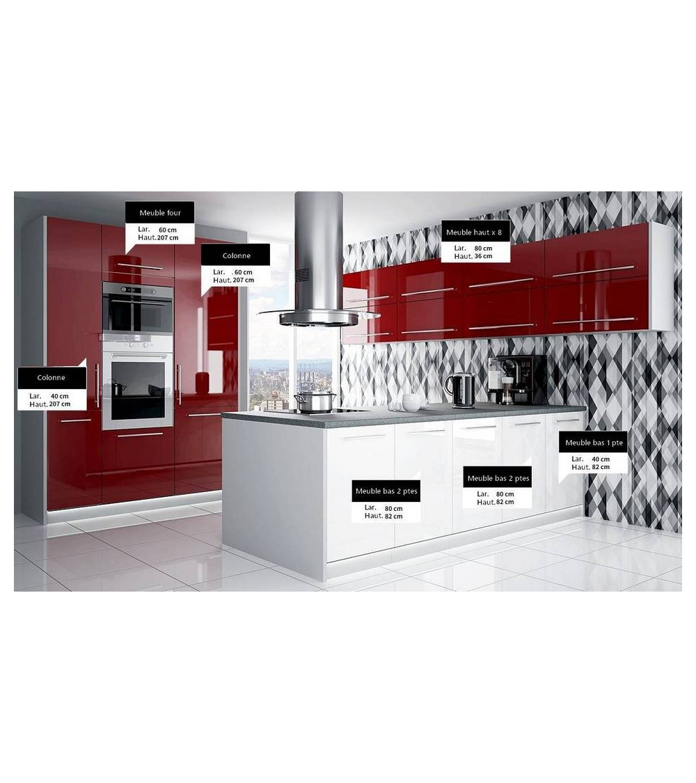 Ensemble Cuisine ZAKAN 4.80 cm avec ilôt 200 cm