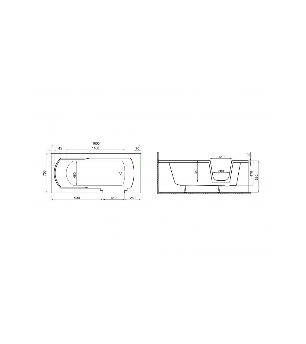 Baignoire à porte ADELAIDE 160/170/180x75/80x54 cm Baignoire à porte ADELAIDE 160/170/180x75/80x54 cm