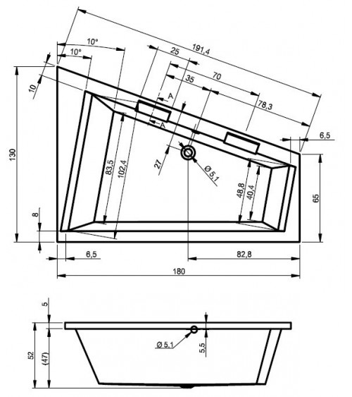 Baignoire d'angle DOPPIO 180x130 cm version gauche