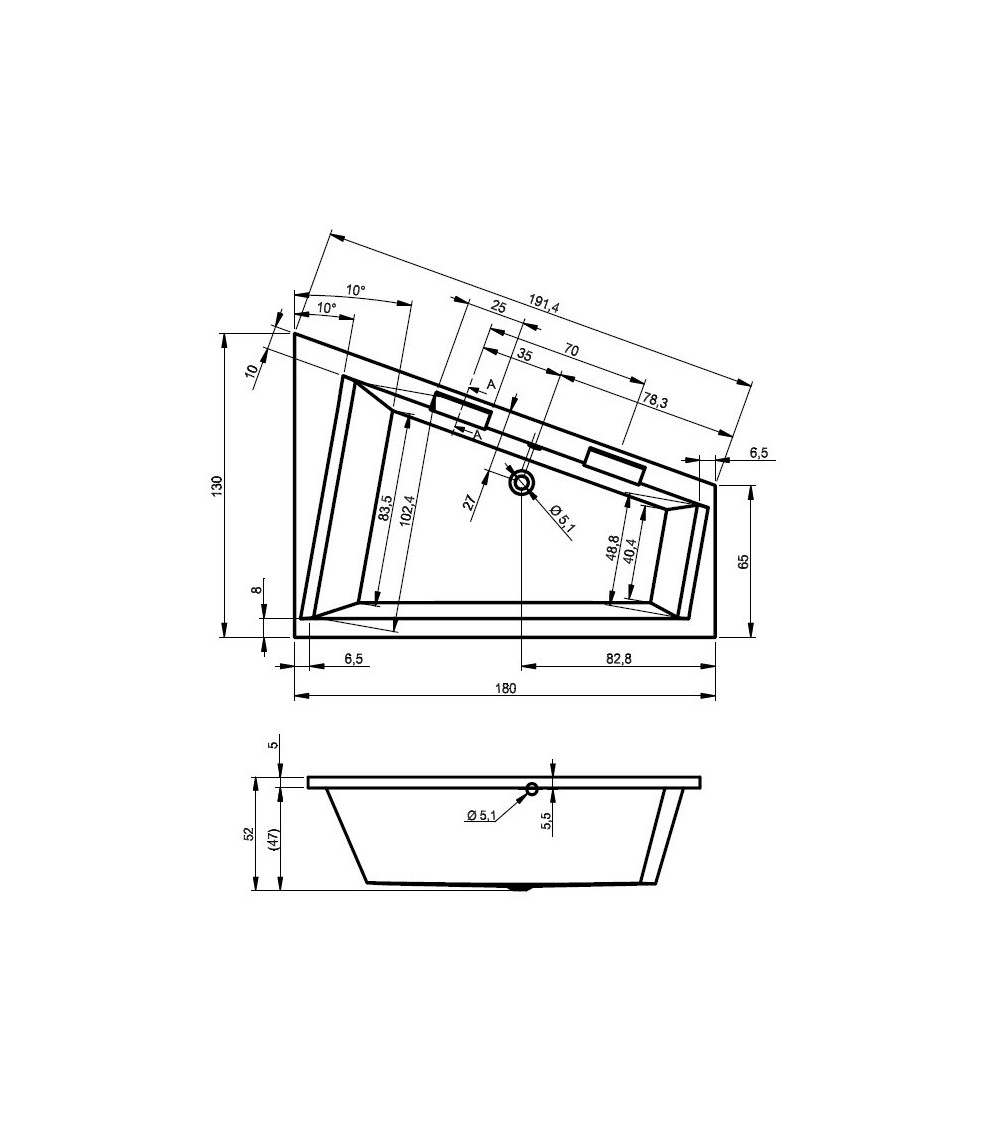 Baignoire d'angle DOPPIO 180x130 cm version gauche Baignoire d'angle DOPPIO 180x130 cm version gauche
