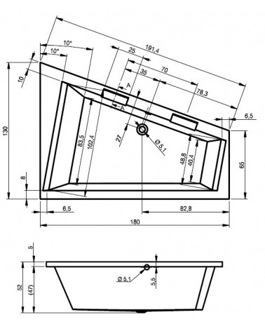 Baignoire d'angle DOPPIO 180x130 cm version gauche