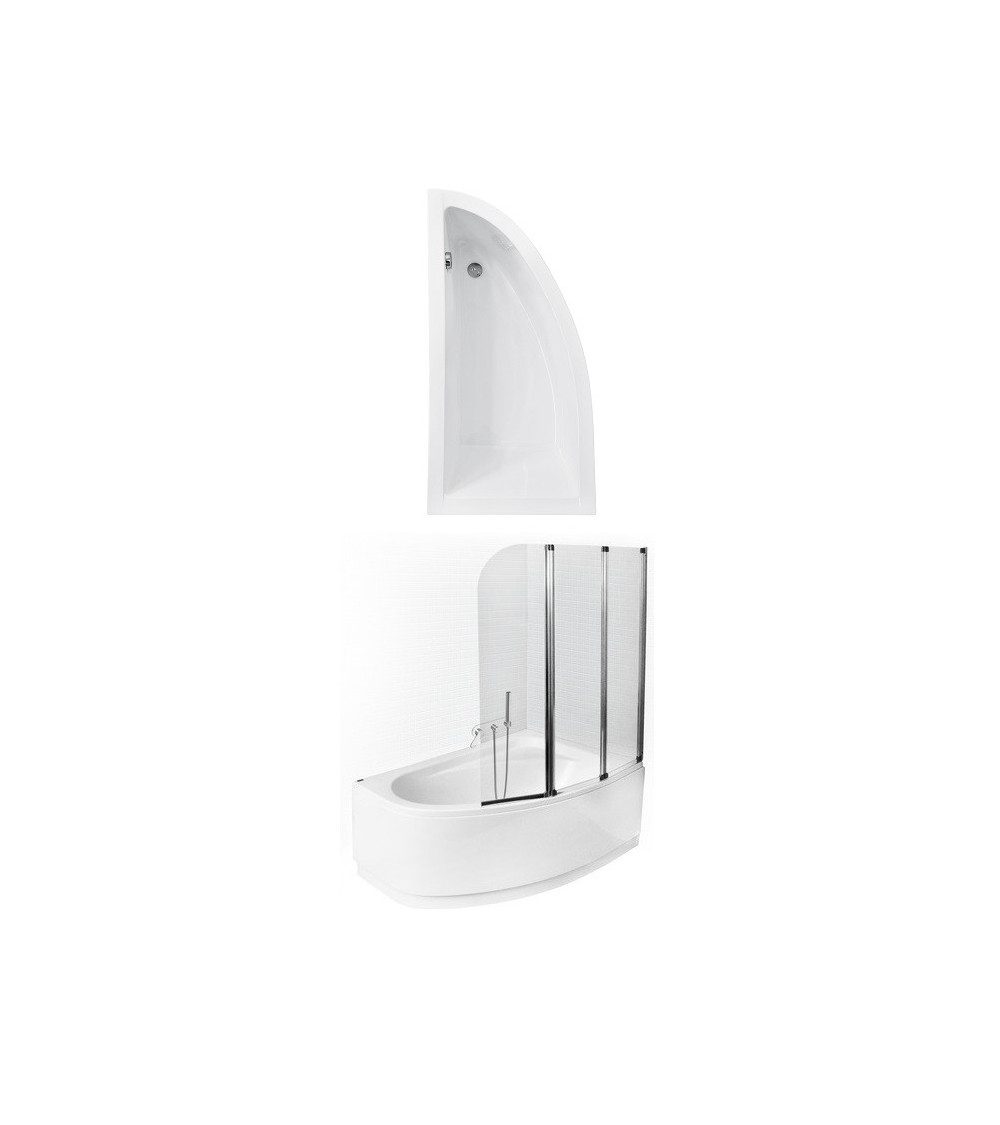 Baignoire asymétrique Lordy 150 cm avec Pare baignoire angle Gauche