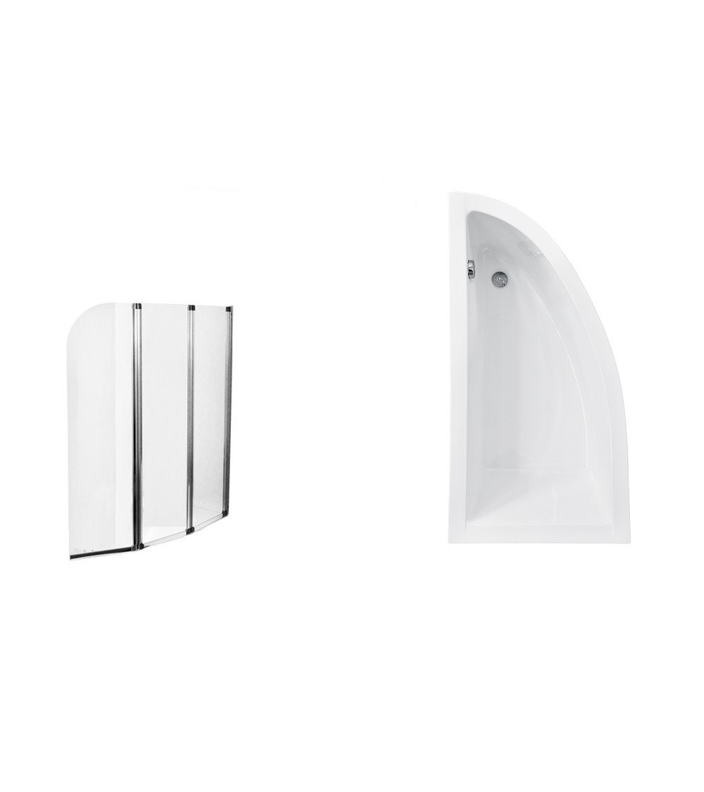 Baignoire asymétrique Lordy 150 cm avec Pare baignoire angle Gauche