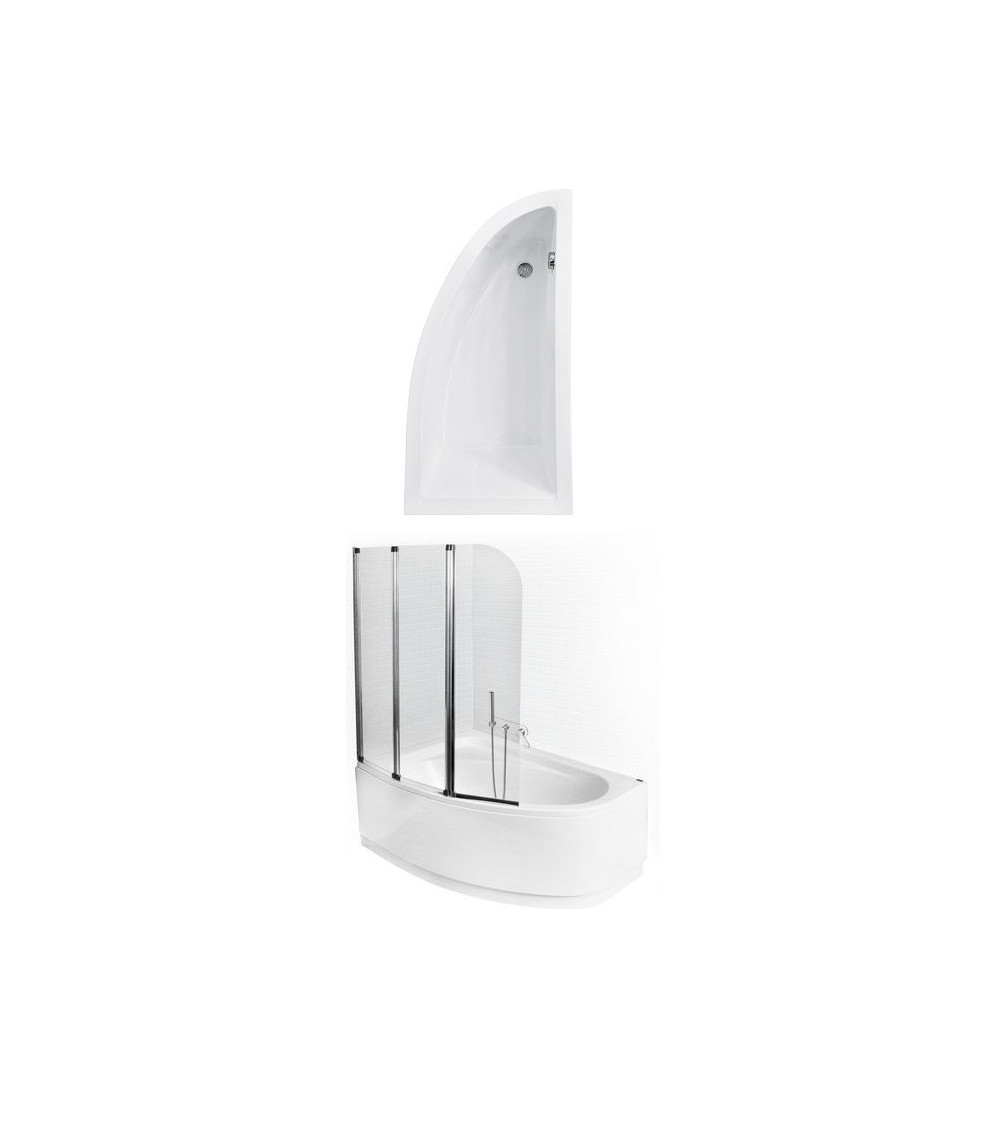 Baignoire asymétrique Lordy 150 cm avec Pare baignoire angle droit