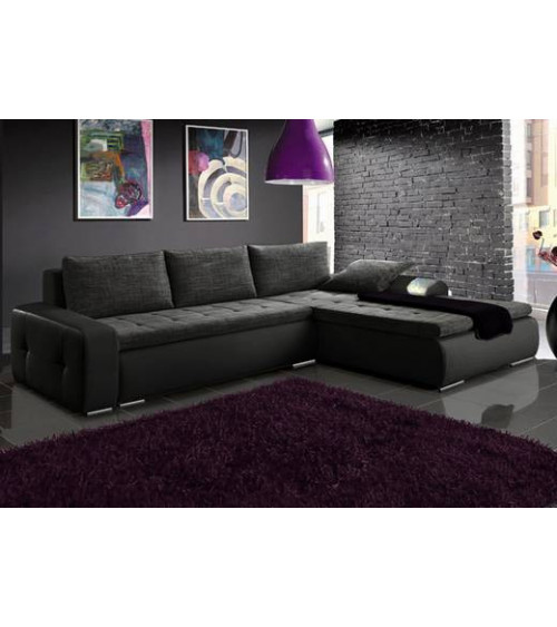 Canapé d'angle convertible Lutecia noir et gris 290 x 180 cm