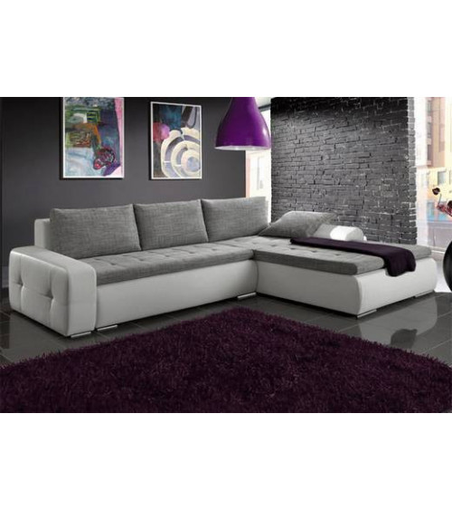 Canapé d'angle convertible Lutecia Blanc et gris 290 x 180 cm