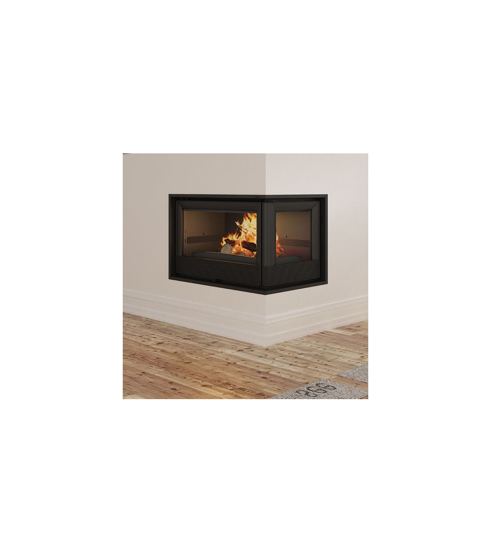 Inserto para chimenea de leña con turbina 2 lados acristalados esquina