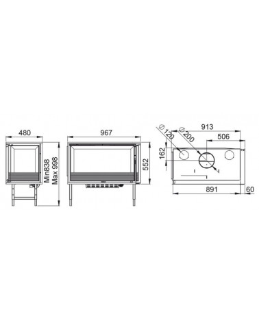 Insert cheminée à bois Holguin avec turbine 17,5 kW 2 vitres droite