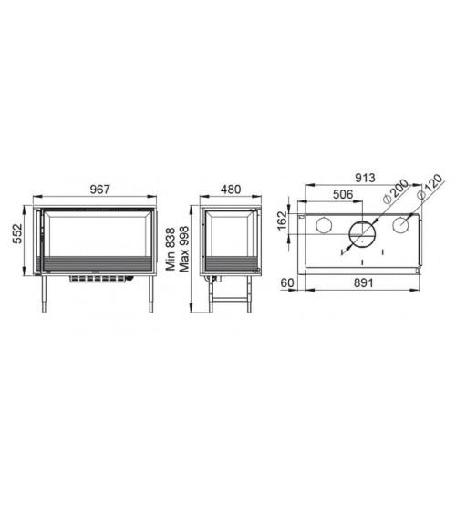 Insert cheminée à bois Holguin avec turbine 17,5 kW 2 vitres gauche