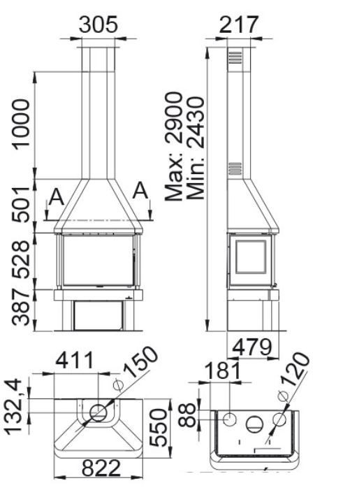 Poêle électrique avec système de chauffage Konwin, 3 faces, 1500 W