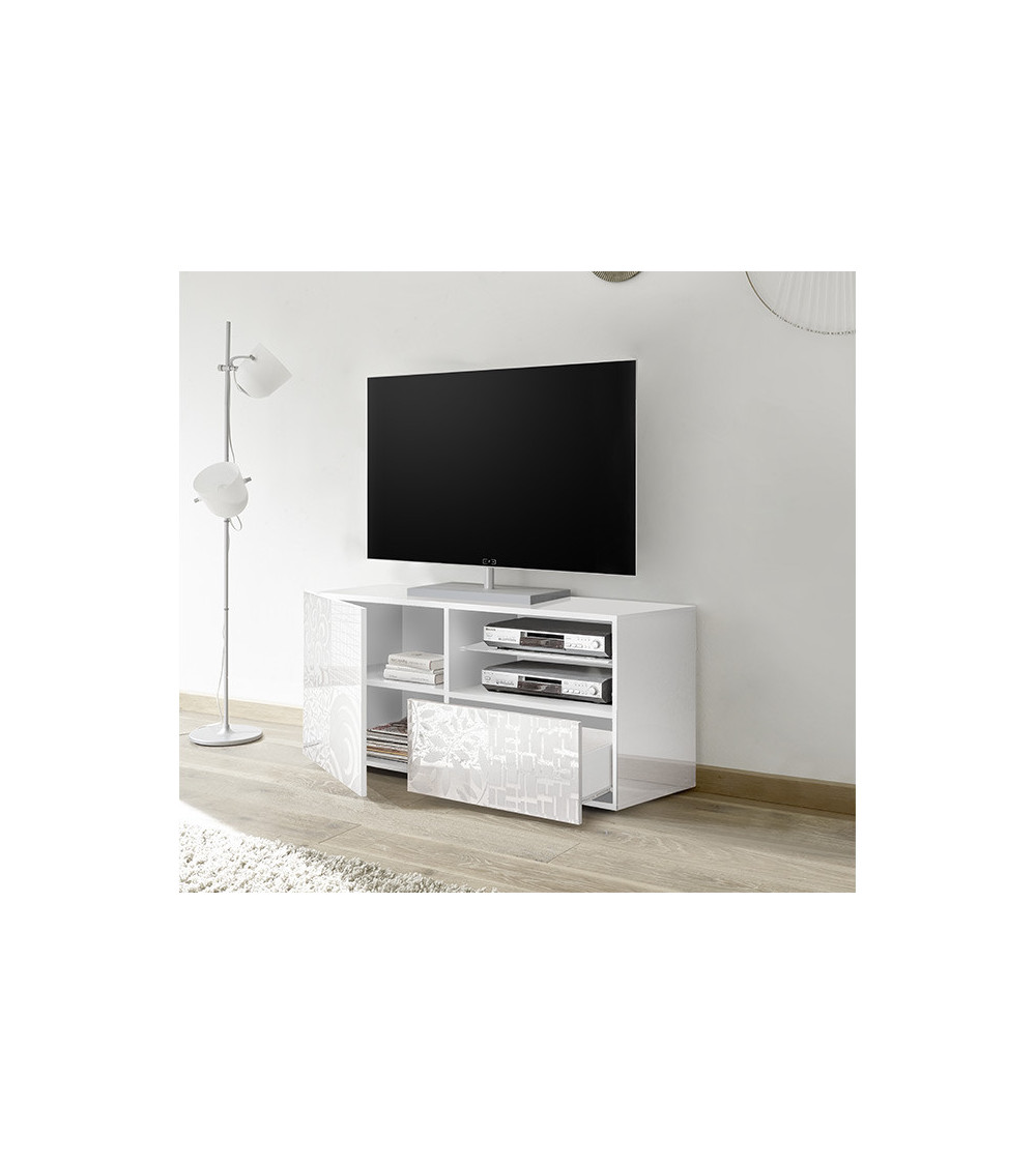 Meuble TV MIREL Blanc 1 porte, 1 tiroir