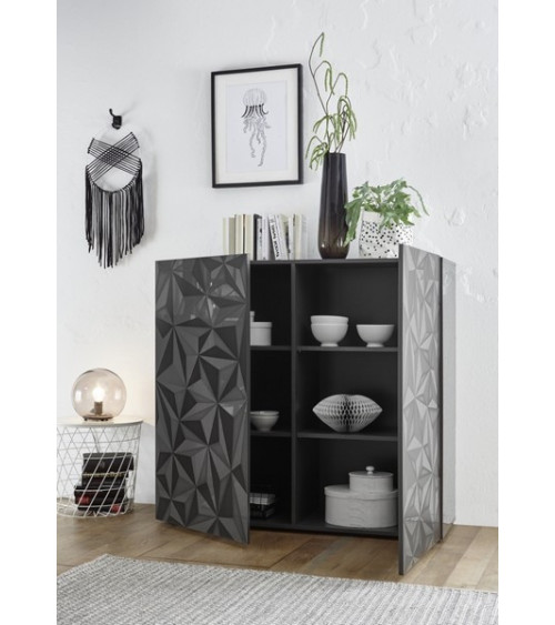 Buffet haut 2 portes LUTHER en anthracite 121x111 cm 