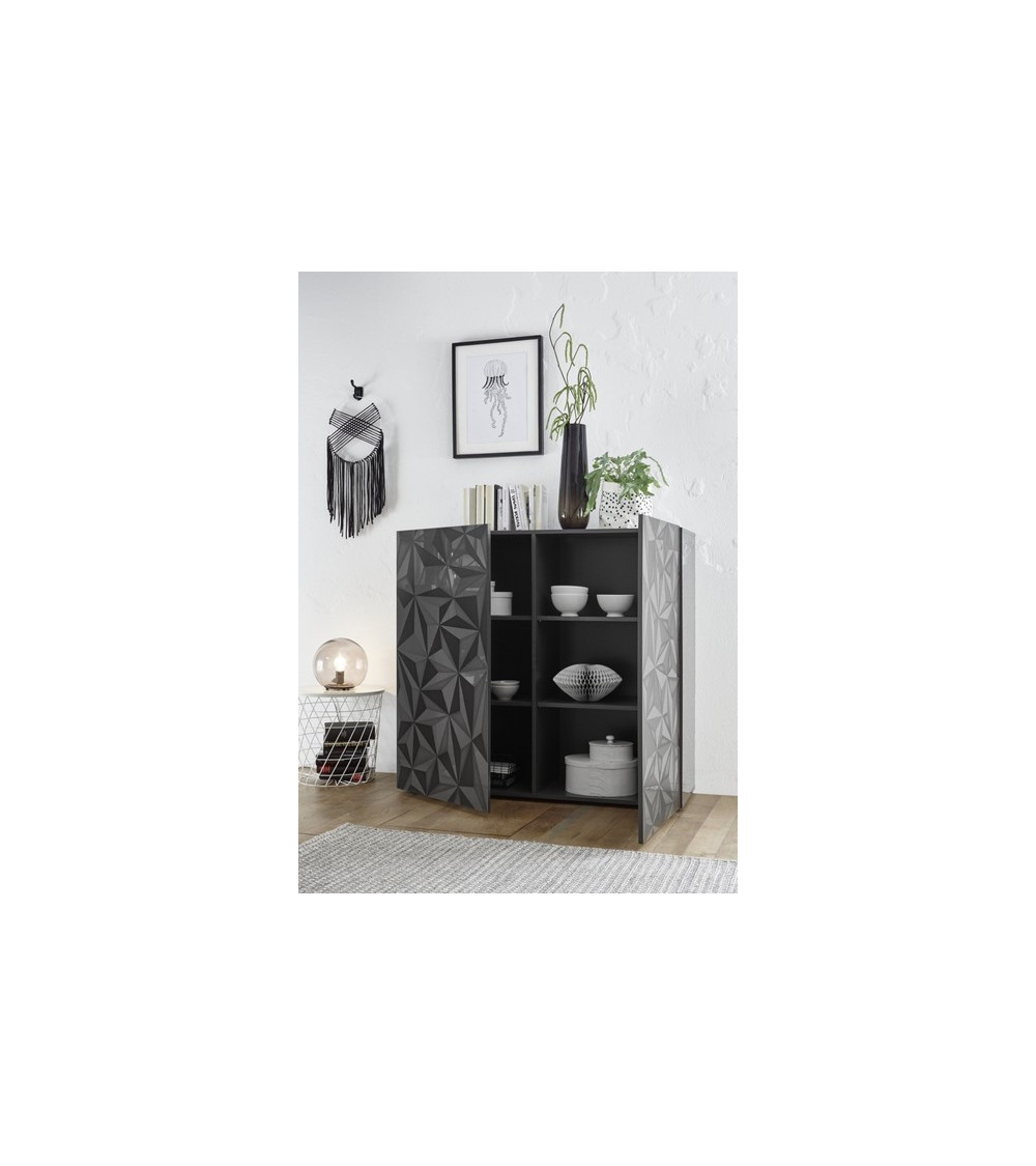 Buffet haut 2 portes LUTHER en anthracite 121x111 cm 