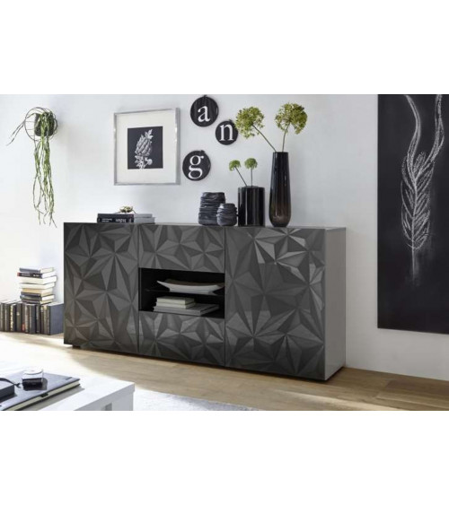 Buffet LUTHER en Anthracite 2 portes 2 tiroirs 181x84x42 cm