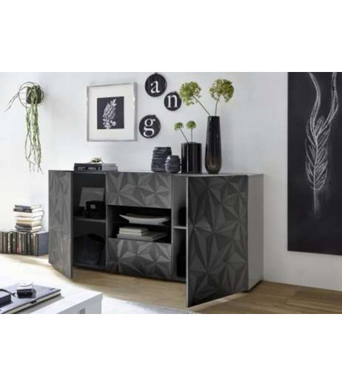 Buffet LUTHER en Anthracite 2 portes 2 tiroirs 181x84x42 cm